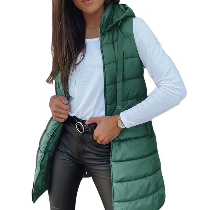 VITORIA | CHALECO LARGO ACOLCHADO CON CAPUCHA